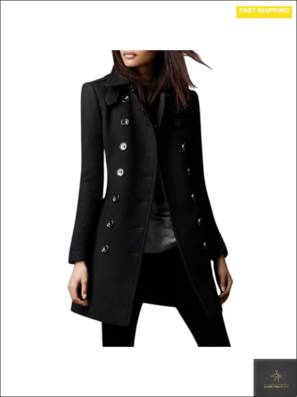 Women's Wool Blend Double Breasted Pea Coat Long Sleeve